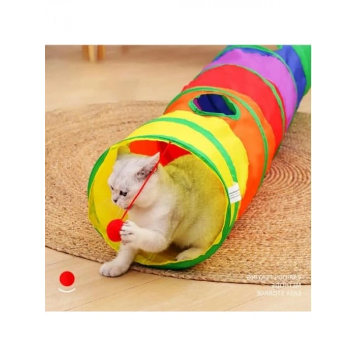 Katlanır düz kedi tüneli, gökkuşağı renklerinde, eğlenceli