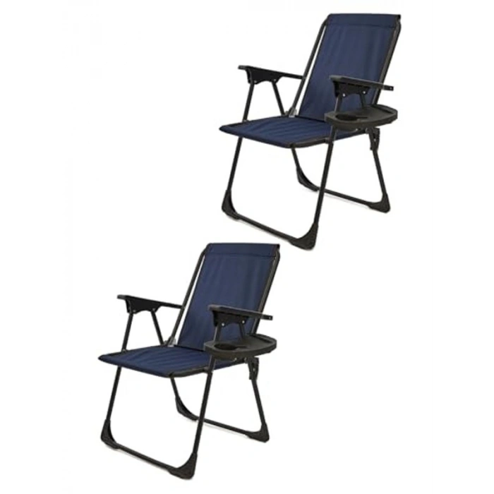 Katlanır Kamp Sandalyeleri, Oval Bardaklıklı Set, Lacivert