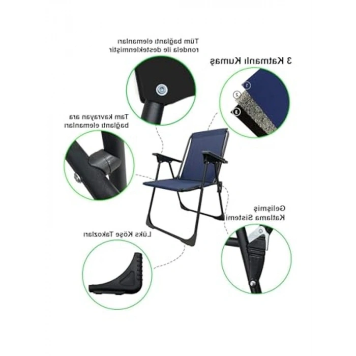 Katlanır Kamp Sandalyeleri, Oval Bardaklıklı Set, Lacivert