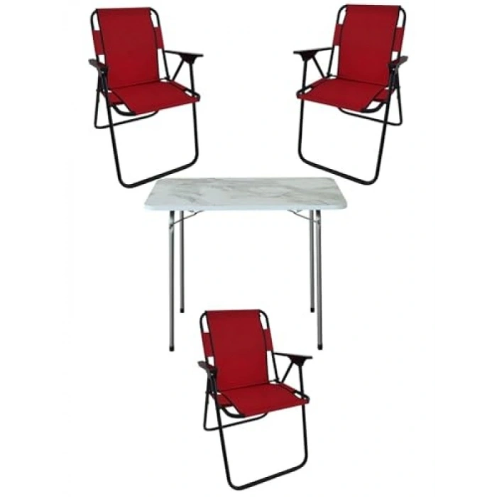 Katlanır Masa ve Sandalye Seti - Kırmızı