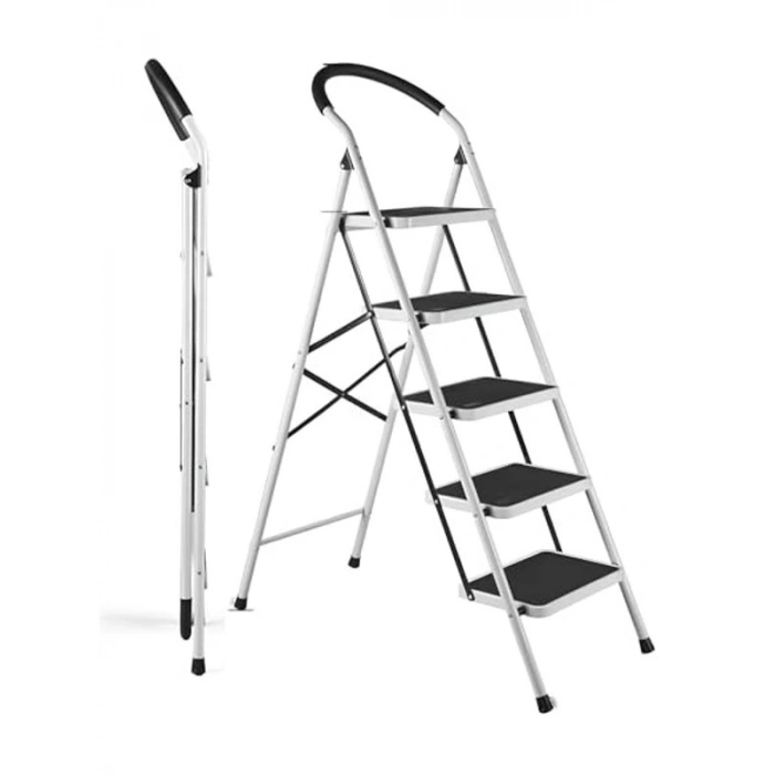 Katlanır Merdiven, 5 Basamaklı Geniş Tasarım, 150 Kg Kapasiteli