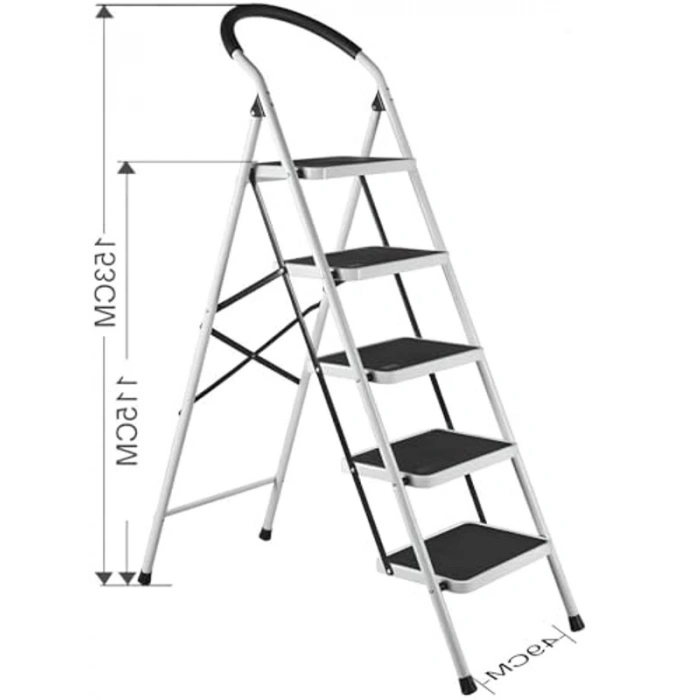 Katlanır Merdiven, 5 Basamaklı Geniş Tasarım, 150 Kg Kapasiteli