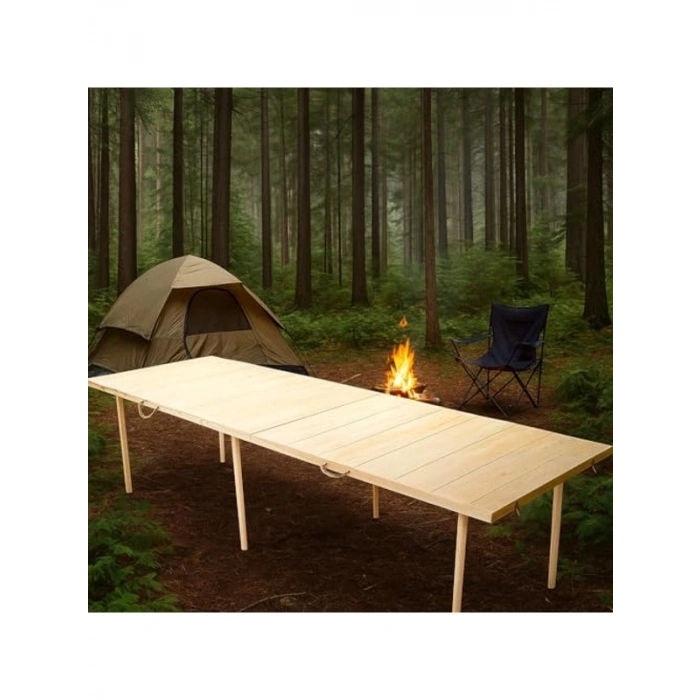 Katlanır Piknik Masası, 75x228 cm, Ham Naturel Renk