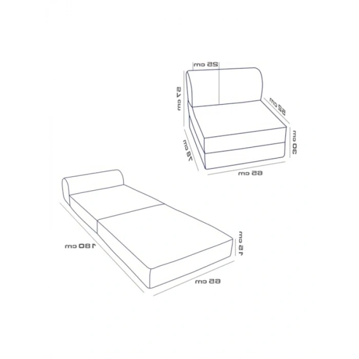 Katlanır Yataklı Koltuk - Gri, 80 x 70 x 60 cm