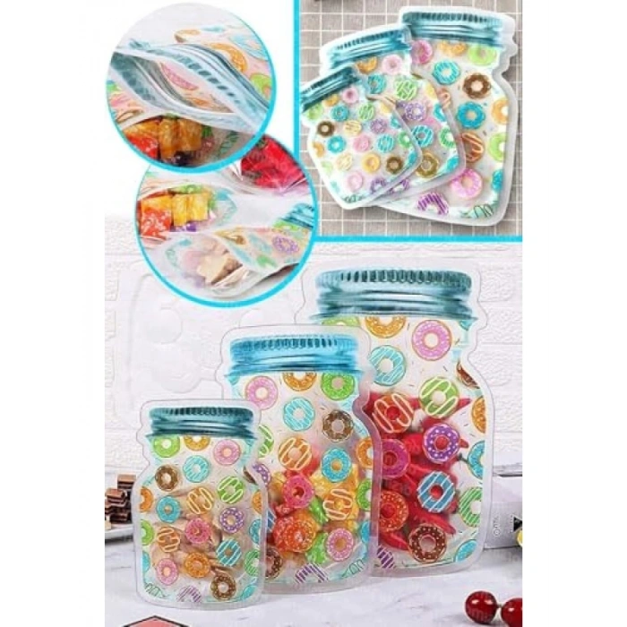 Kavanoz Şeklinde Kilitli Saklama Poşeti, 3lü Set