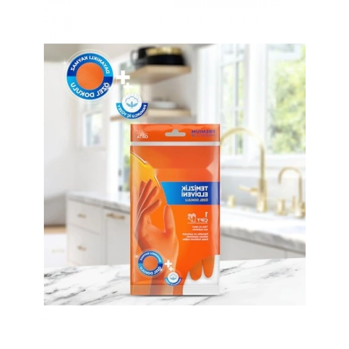 Kaydırmaz Desenli Temizlik Eldiveni, Pamuklu İç Yüzeyli Orta Boy