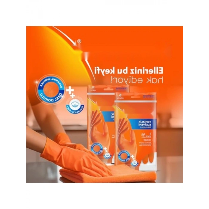 Kaydırmaz Desenli Temizlik Eldiveni, Pamuklu İç Yüzeyli Orta Boy