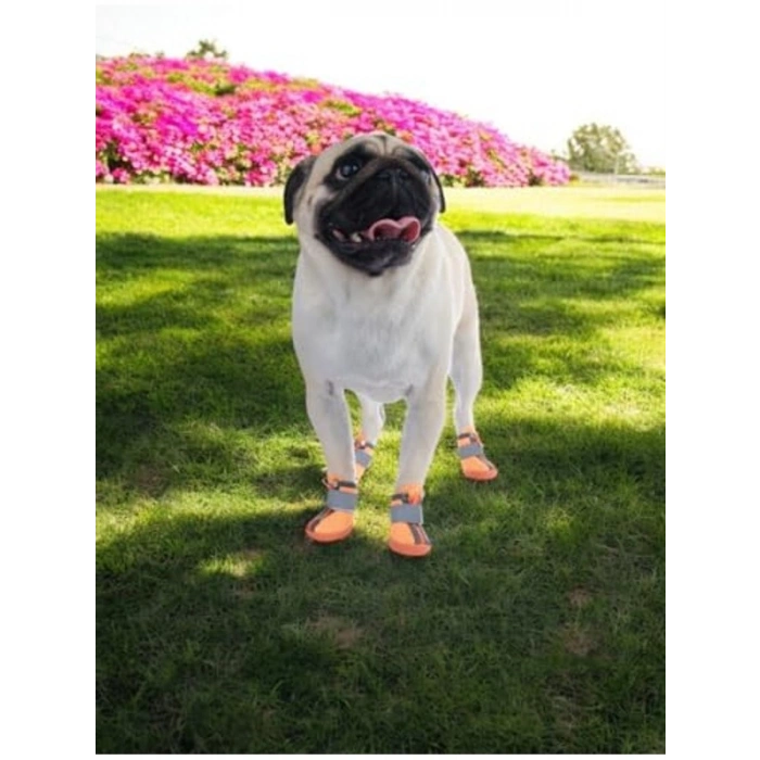 Kaydırmaz Kauçuk Tabanlı Reflektörlü Köpek Ayakkabısı, Turuncu, 5 Numara