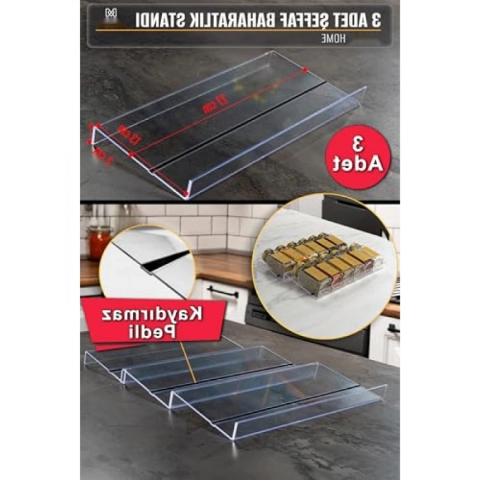 Kaydırmaz Pedli Şeffaf Baharatlık Standı, 3 Adet