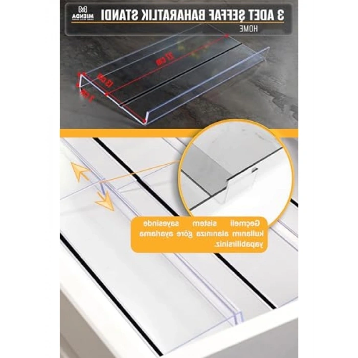 Kaydırmaz Pedli Şeffaf Baharatlık Standı, 3 Adet