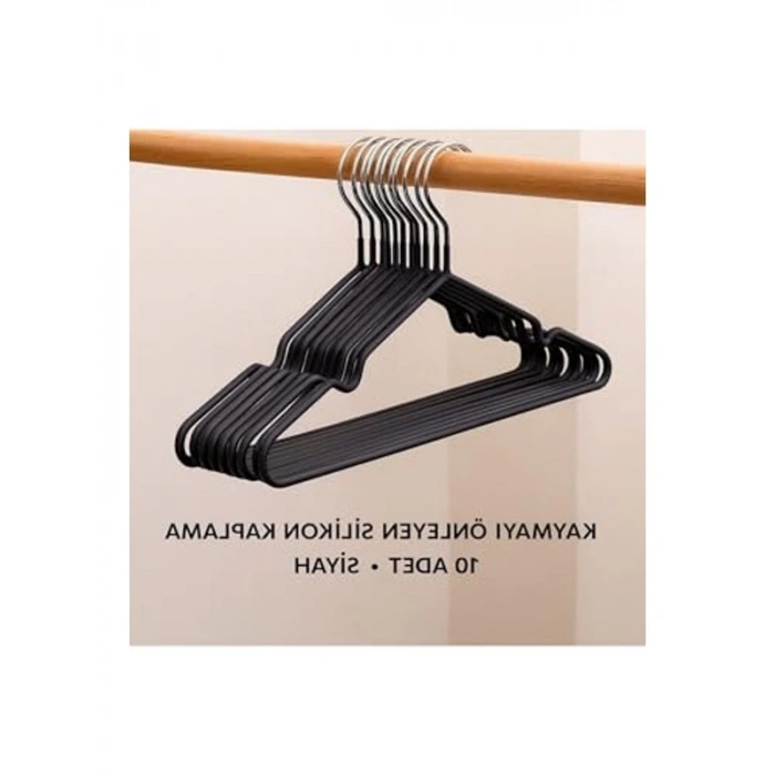 Kaydırmaz Silikon Kaplamalı Elbise Askısı, 10 Adet Set
