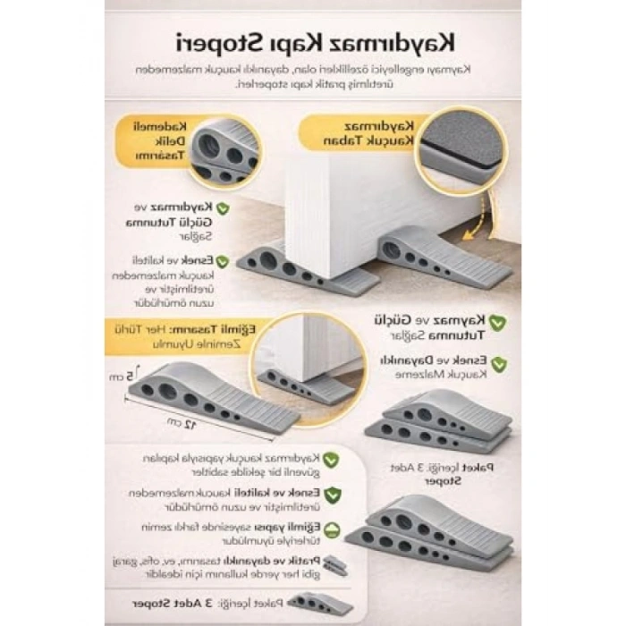 Kaymaz Kapı Altı Takozu, Çoklu Yükseklik Ayarlı, 3lü Set