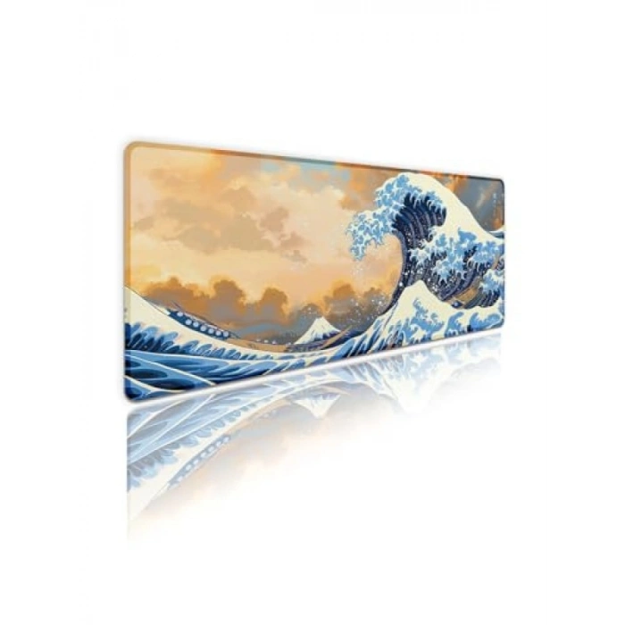 Kaymaz Oyun Klavye ve Mouse Pad - Hokusai Dalgalar Temalı, 70x30 cm