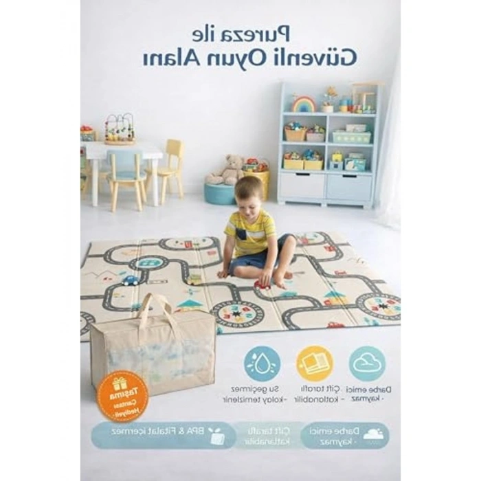 Kaymaz Oyun Matı - 200CMx130CM, Su Geçirmez, Taşıma Çantası Hediyeli