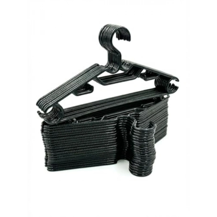 Kaymaz Siyah Plastik Elbise Askısı - 10lu Set