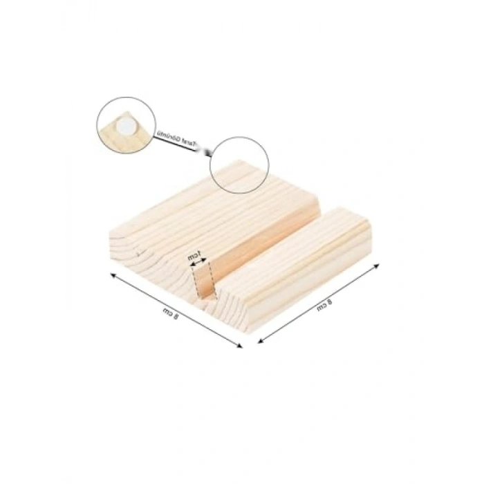 Kaymaz Tabanlı Ahşap Telefon Tutucu, Masa Üstü Stand, 2li Set