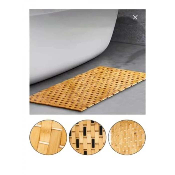 Kaymaz Tabanlı Bambu Banyo Paspası, 40 x 60 cm