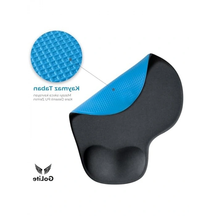 Kaymaz Tabanlı Ergonomik Bilek Destekli Mouse Pad - Siyah