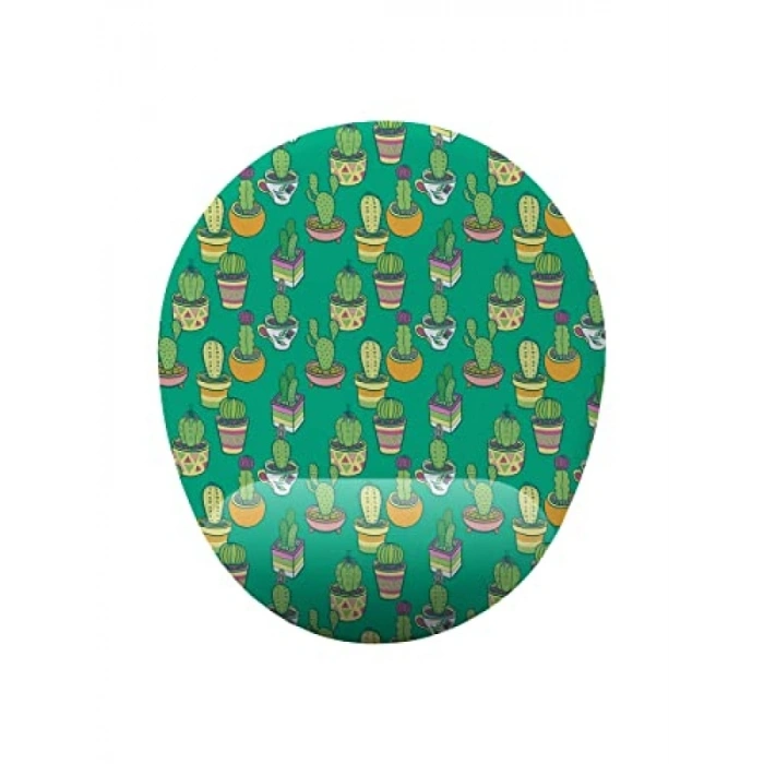 Kaymaz Tabanlı Kaktüs Desenli Bilek Destekli Mouse Pad