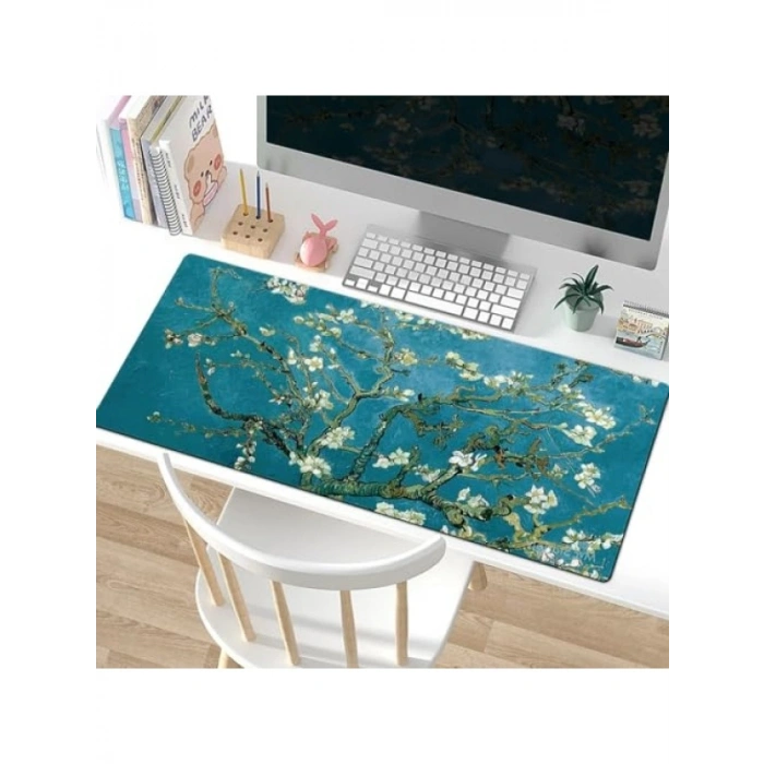 Kaymaz Tabanlı Masa Pedi - Van Gogh Desenli 60x30 cm