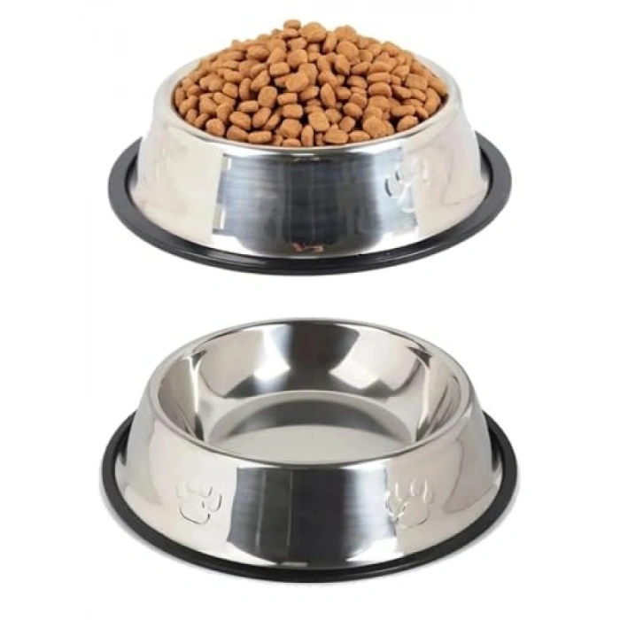 Kaymaz Tabanlı Paslanmaz Çelik Mama Kabı, 22 cm