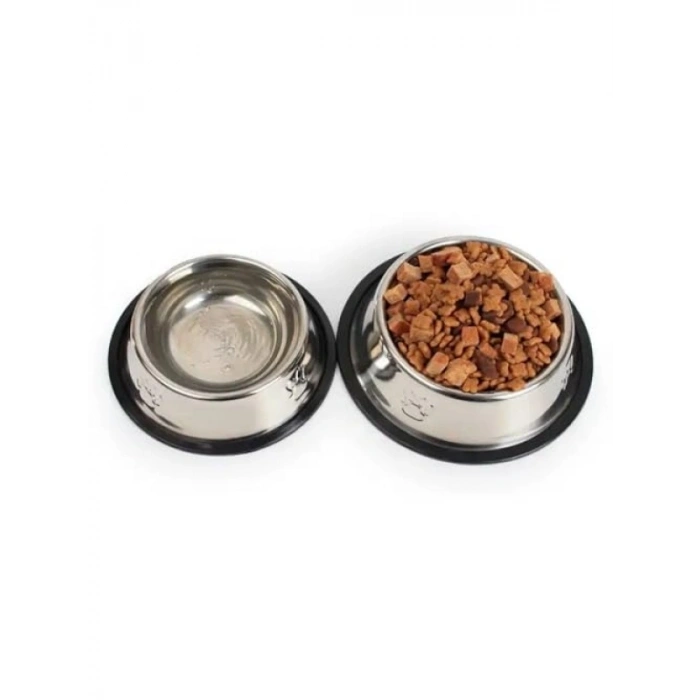 Kaymaz Tabanlı Paslanmaz Çelik Mama Kabı, 22 cm