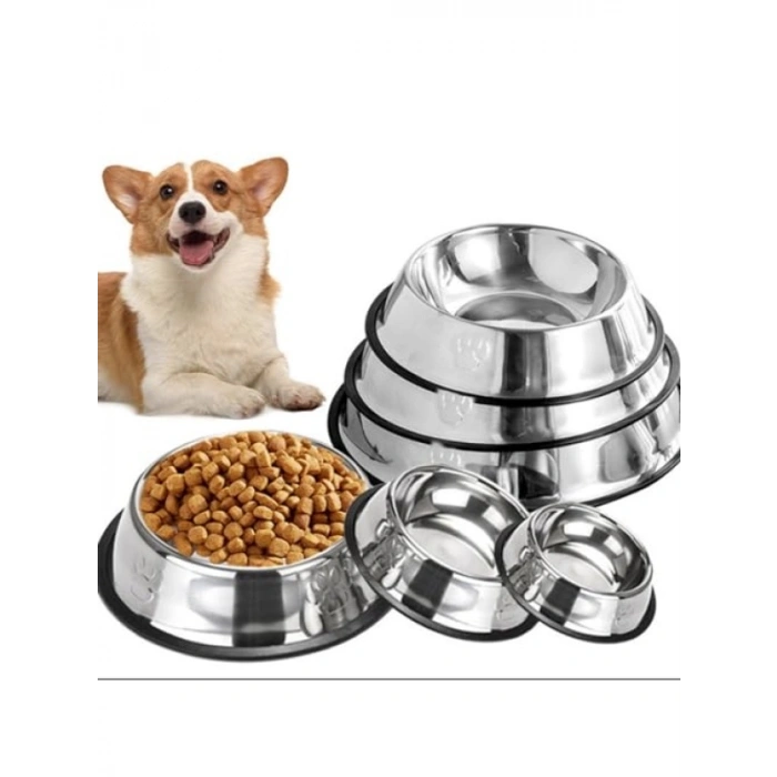 Kaymaz Tabanlı Paslanmaz Çelik Mama ve Su Kabı, 18 cm