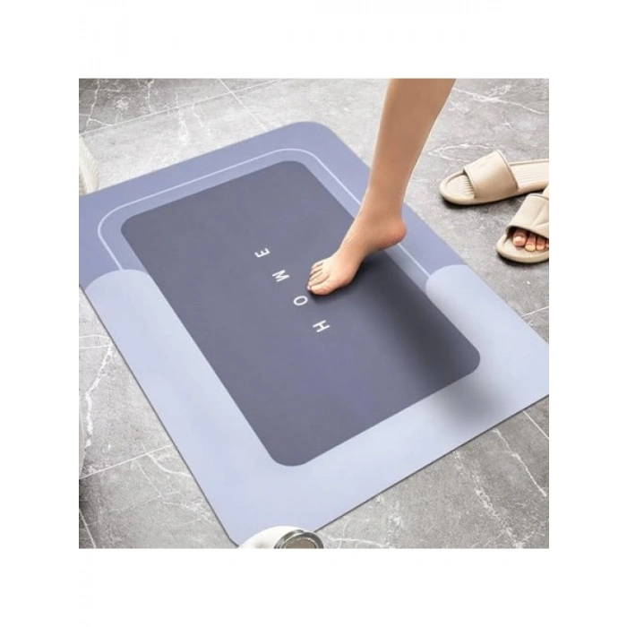 Kaymaz Tabanlı Süper Emici Banyo Paspası - Kare Mavi