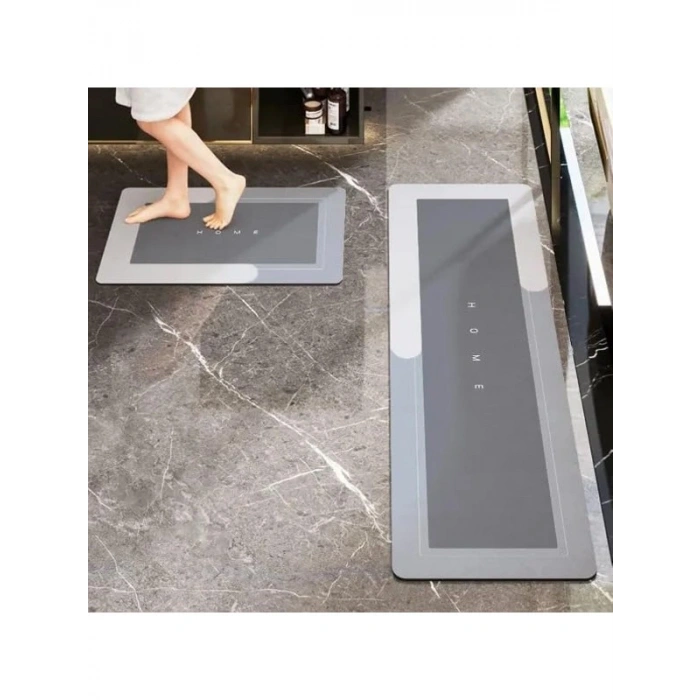 Kaymaz Tabanlı Uzun Gri Banyo Paspası, Süper Emici, 40 x 120 cm