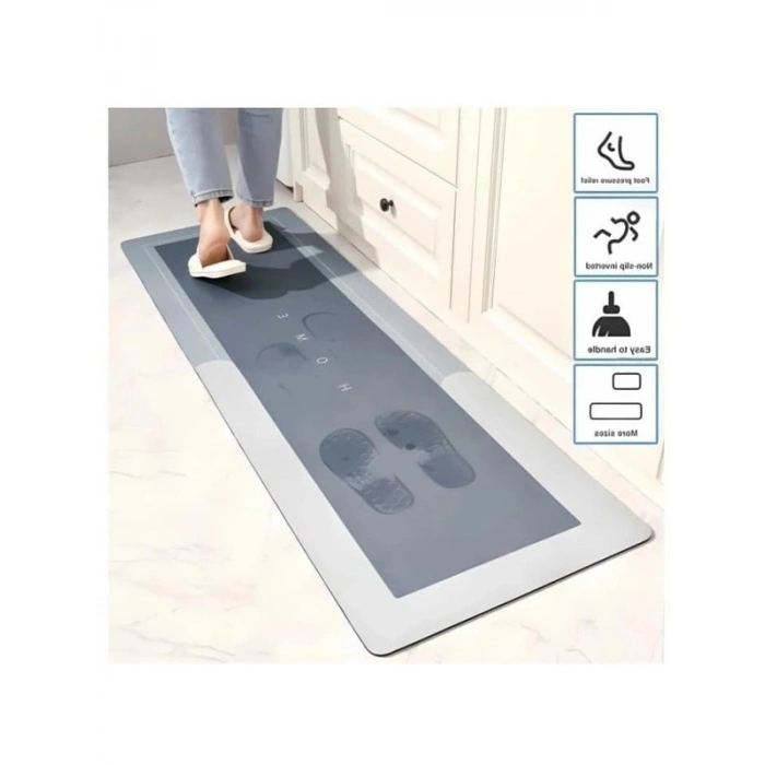 Kaymaz Tabanlı Uzun Gri Banyo Paspası, Süper Emici, 40 x 120 cm