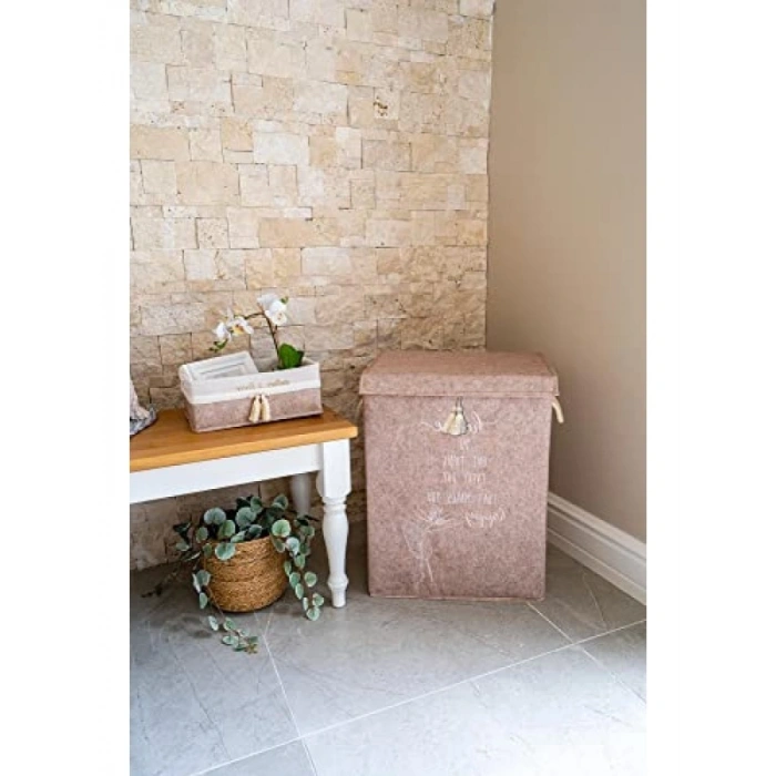 Keçe Kapaklı Çok Amaçlı Çamaşır Sepeti (55x40x30 cm)