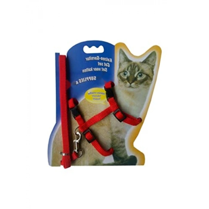 Kedi Boyun Tasması ve Gezdirme Seti - Kırmızı