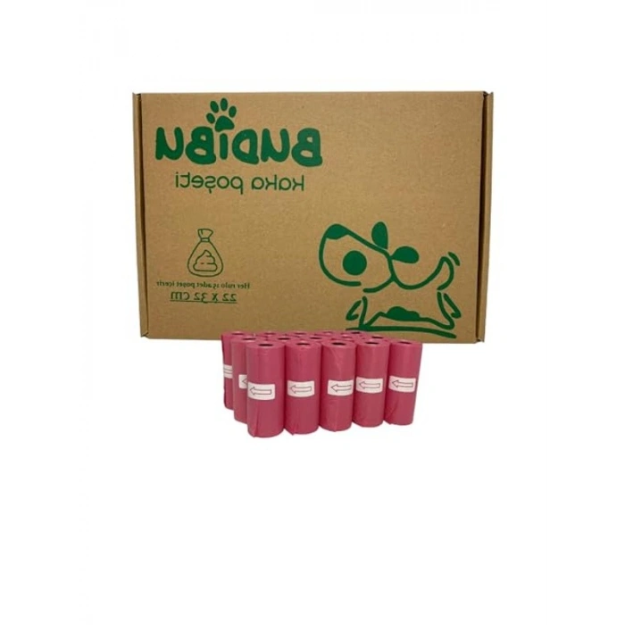 Kedi Köpek Kaka Poşeti Evcil Hayvan Dışkı Kaka Torbası 15 Rulo (225 Poşet) (Pembe)