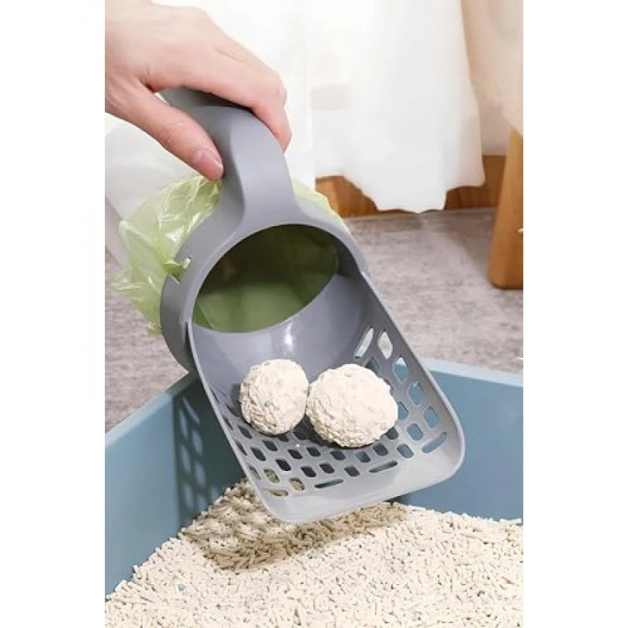 Kedi Kum Temizleme Küreği Poşetli, Elekli Tasarım