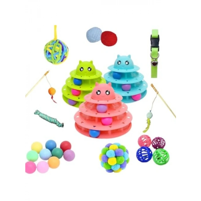 Kedi Oyuncak Seti - 11+1 Parça, 3 Katlı Olta ve Naneli Top
