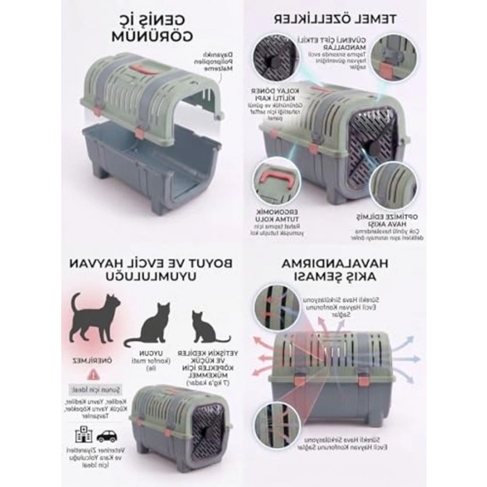 Kedi Taşıma Çantası, Plastik Kilitli Havalı Taşıma Kabı