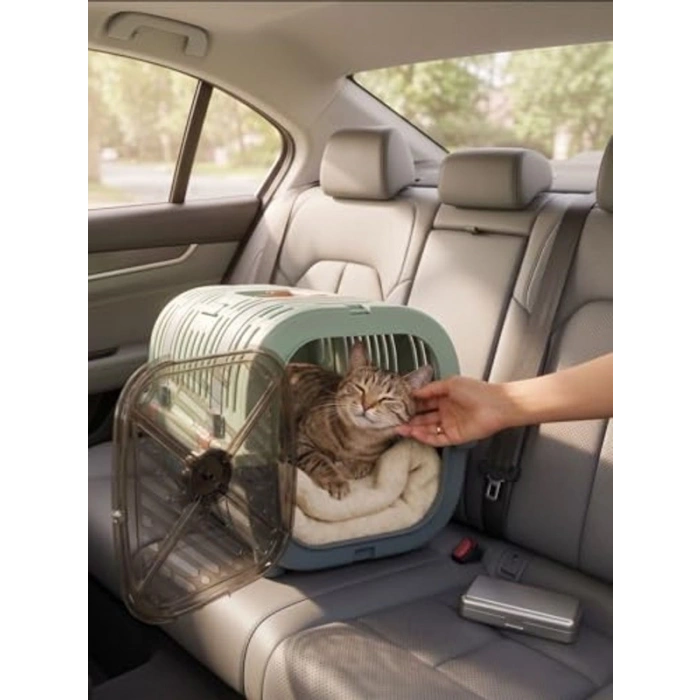 Kedi Taşıma Çantası, Plastik Kilitli Havalı Taşıma Kabı