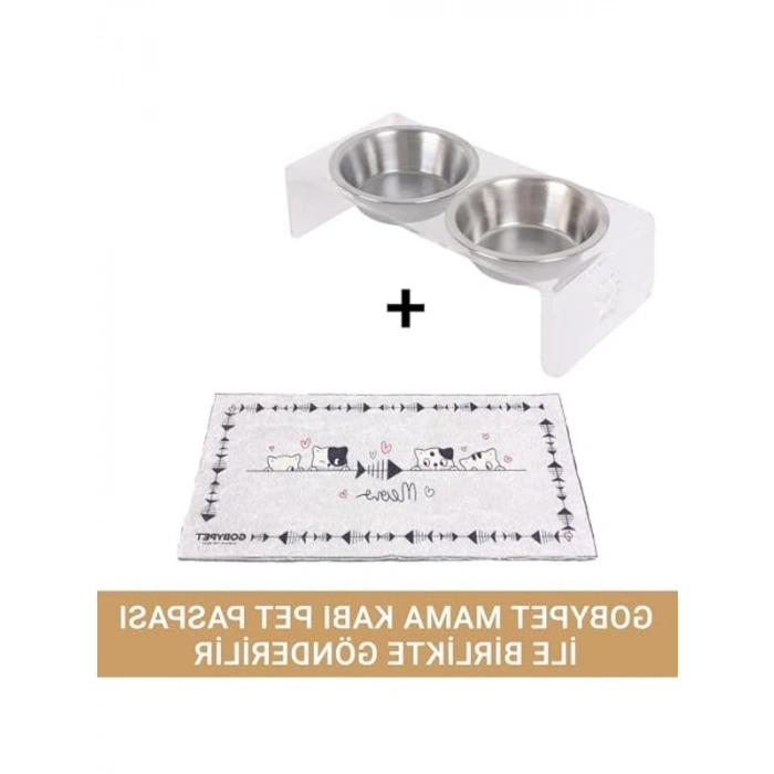 Kedi ve Köpek Mama ve Su Kabı, Çift Hazneli Pleksi Set