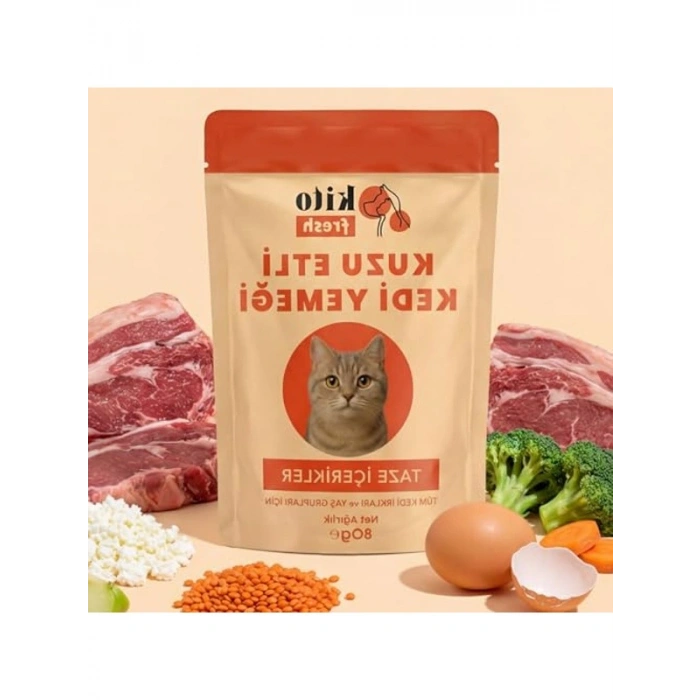 Kedi Yemeği, Kuzu Etli 80 Gr Paket, Taze İçerik