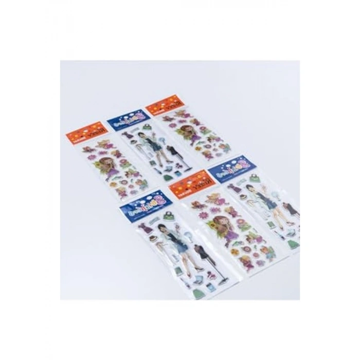 Kelebek Kız Figürleri İçeren 6 Adet Kabartmalı Sticker Seti