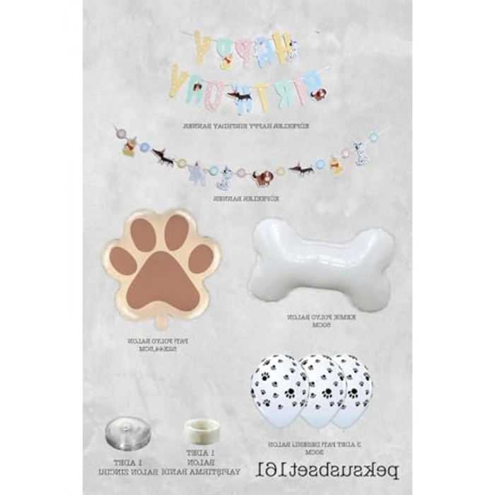 Kemik ve Pati Temalı Doğum Günü Balon Zinciri Seti, Sevimli Köpekler