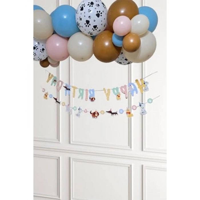Kemik ve Pati Temalı Doğum Günü Balon Zinciri Seti, Sevimli Köpekler
