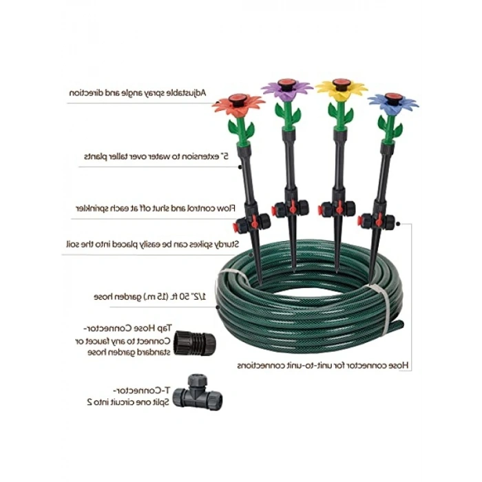 Kendin Yap Bitki Sulama Seti, 4 Ayarlanabilir Püskürtme Başlığı ile