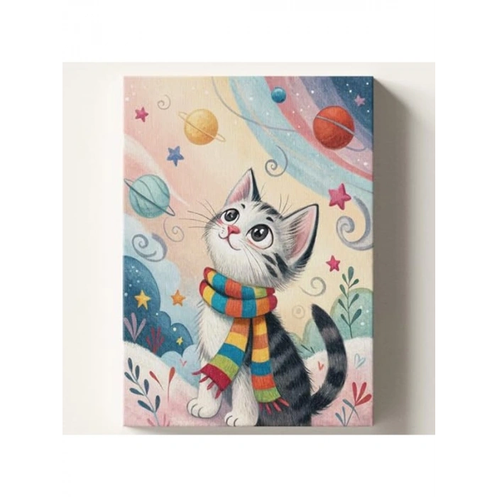 Kendin Yap Sayılarla Boyama Tuval Seti - Kış ve Kedi Temalı 40x50 CM