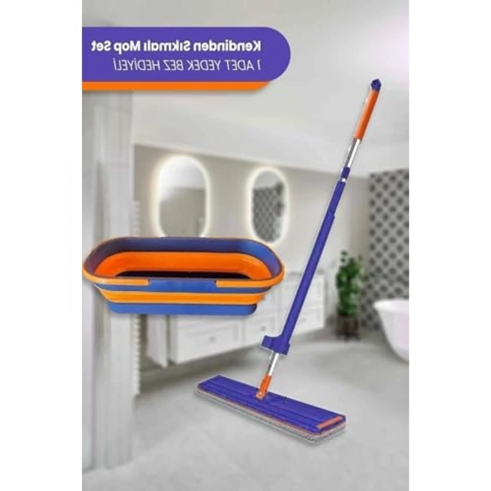 Kendinden Sıkmalı Tekerli Mop Seti, 1 Yedek Bez ile
