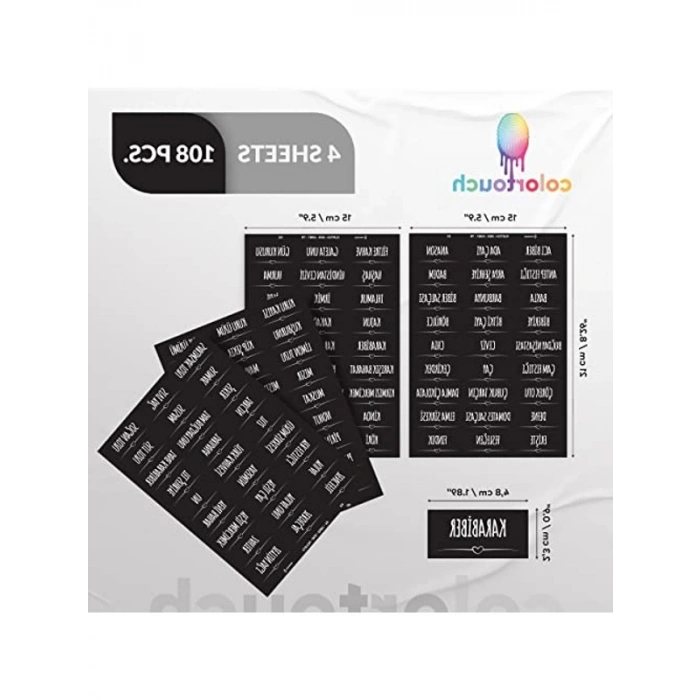 Kendinden Yapışkanlı Baharat Etiketleri - 108 Adet, Siyah