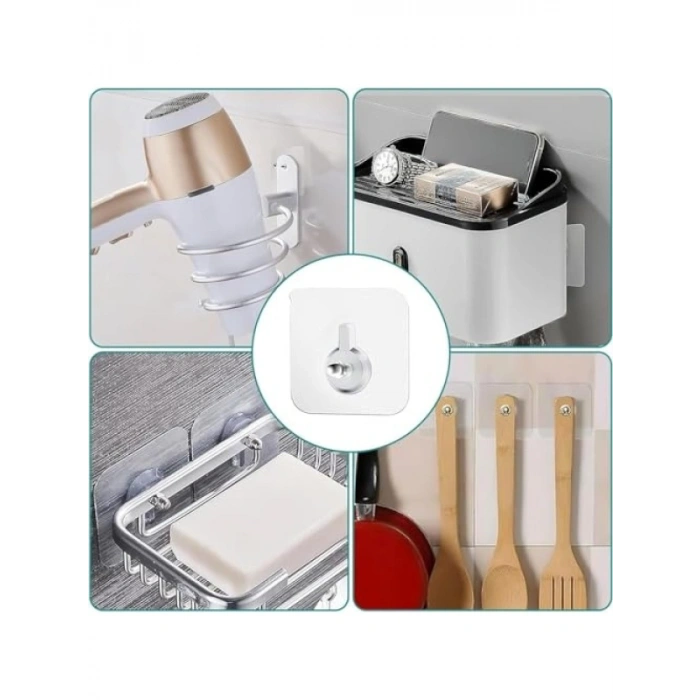 Kendinden Yapışkanlı Çok Amaçlı Şeffaf Askı Aparatı - 8 Adet