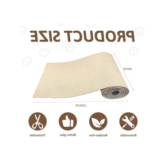 Kendinden yapışkanlı kedi tırmalama matı, 200 cm x 40 cm ölçülerinde