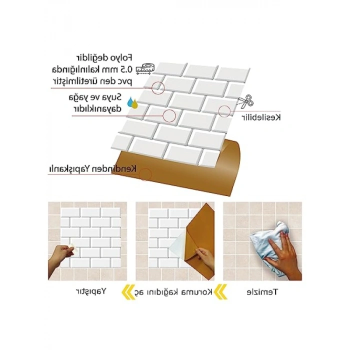 Kendinden Yapışkanlı Metro Karo Desenli PVC Karo, 30x30 cm