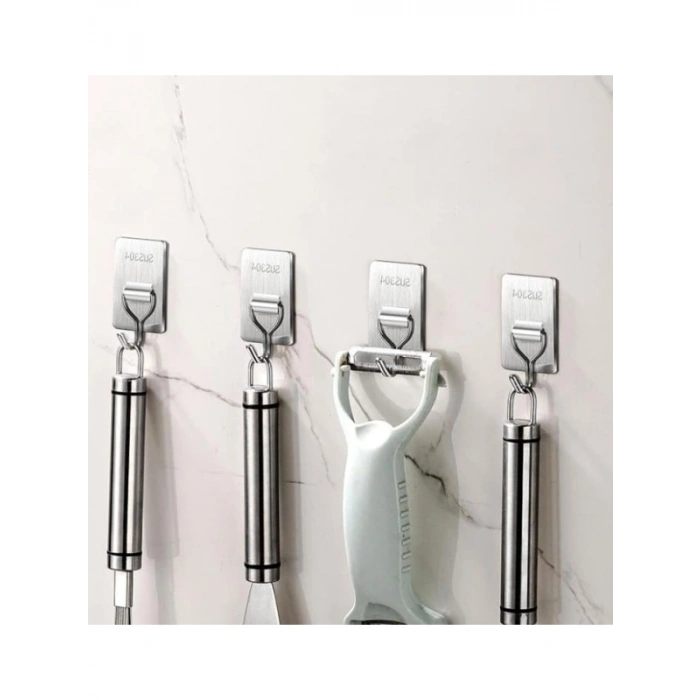 Kendinden Yapışkanlı Paslanmaz Çelik Süpürge ve Paspas Tutucu - 2li Set